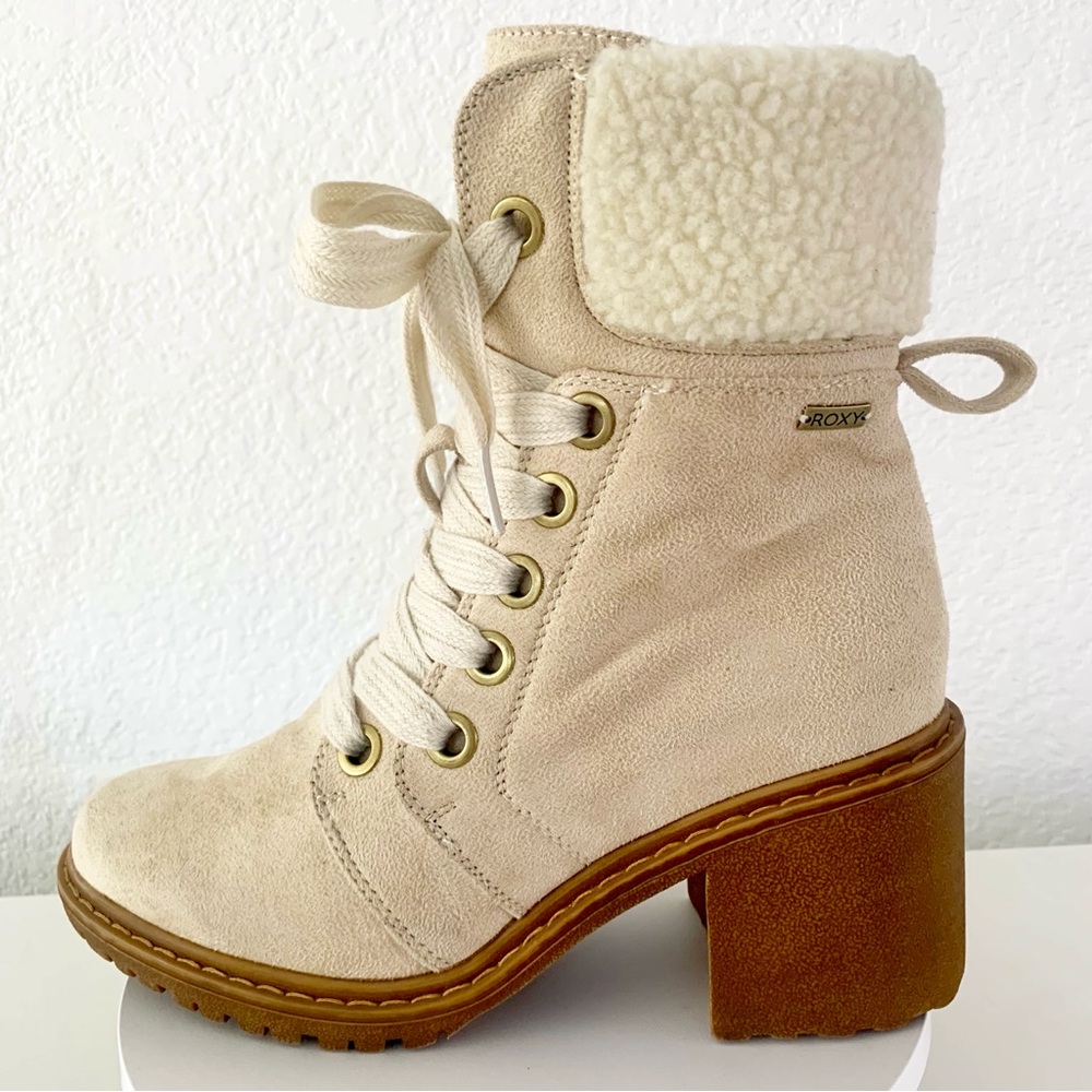Roxy Cream Ankle Boots with Tan Heel